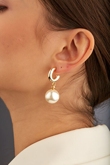 Joy of Jade Hailey Women's Ball Pearl Hoop Earrings, Gold