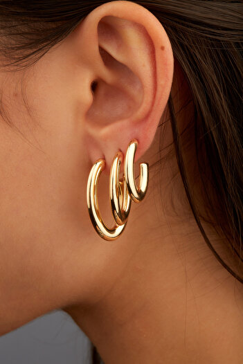 Joy of Jade Pixie Oval Hoop Earrings, Gold, Set of 3 in 3 Sizes, Single