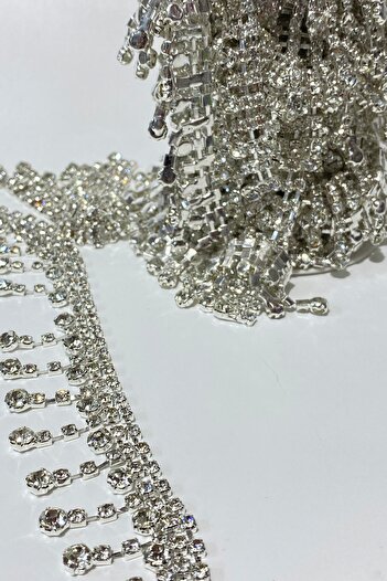 Hobigram Decorative Strip Silver Stone Tasseled Accessory Strip Stone Applique 1 Mt – Decorative Strip, Stylish Design –
