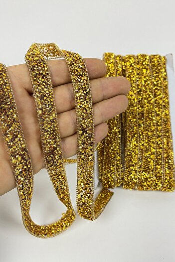 Hobigram Decorative Strip Gold Iron-On Stone Chain Strip Applique – Decorative Strip, Stylish Design – Dek