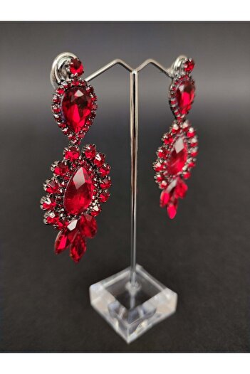 Türkay Aksesuar Burgundy Crystal Stone Henna Wedding Bridal Earring – Bijoux Earring – Bijoux Earring – Bijoux Earring