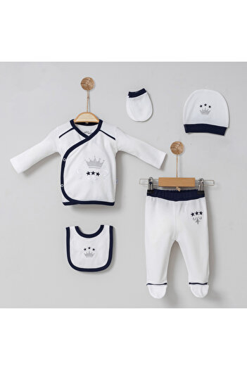 MİNİBORN NEW BORN BOY LONG SLEEVE ECRU KING'S CROWN SET OF FIVE