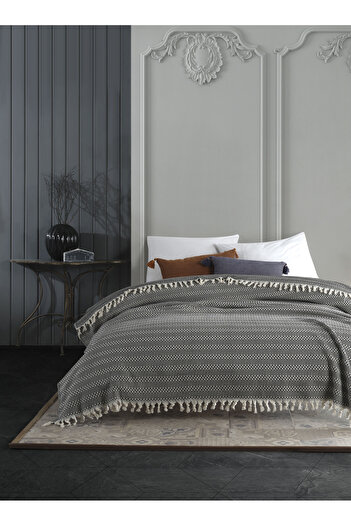 Lux Touch Black Azure Single Pike Bed - 145x200 cm, Cotton Tufted Sofa Seat Cover