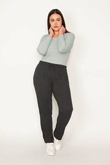 Şans Women's Large Size Smoked Side Pocket Tracksuit Bottom 65N36890
