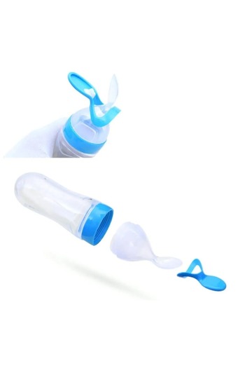 safestore Baby Food Bottle with Spoon, Squeeze Spoon Bottle Newborn Supplementary Food Spoon Bottle Without Bpa (BLUE)