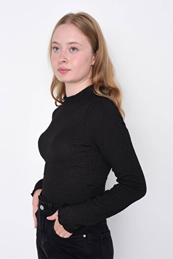 Addax High Collar Textured Crop Blouse B15246-t9