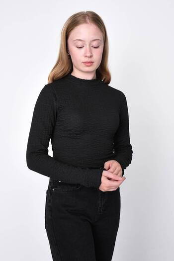 Addax High Collar Textured Crop Blouse B15246-t9