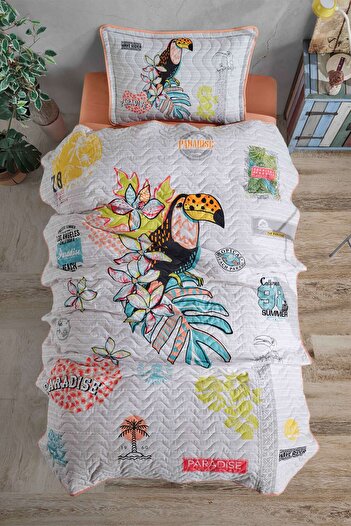 Clasy Ranforce 100% Cotton Single Bedspread Set Paradise Salmon