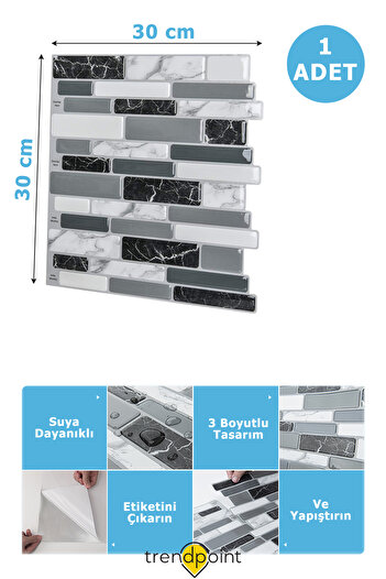 Trendpoint 1adet 3d 30cm×30cm Mutfak Tezgah Arkası Kaplama Kendinden Yapışkanlı Mozaik Görünüm