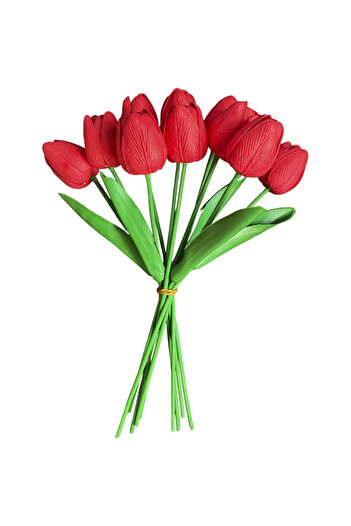 OZİHOUSE Artificial Flower 10Pcs Red Wet Tulip