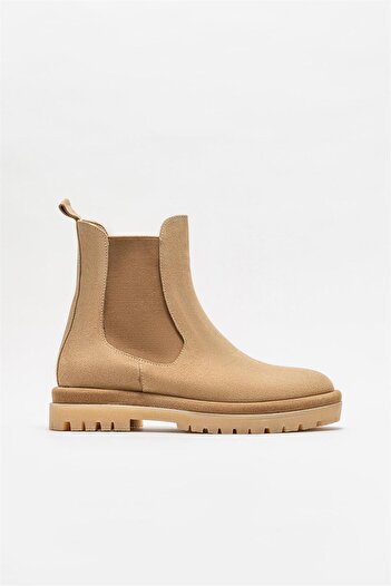 Elle Shoes Γυναικείες casual μπότες μπεζ από δέρμα