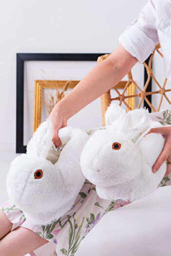 TRENDSHOES Tavşan Figürlü Gri Peluş Panduf Ev Pandufu