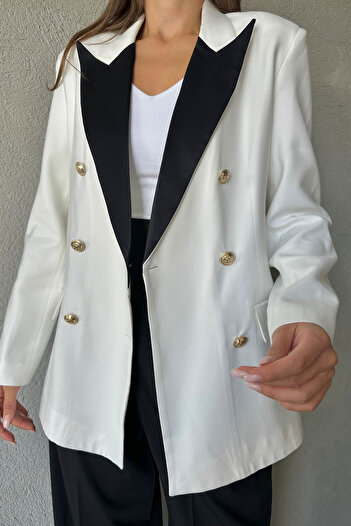 Seda Yalçın Atelier White Collar Garni Detailed Design Blazer Jacket