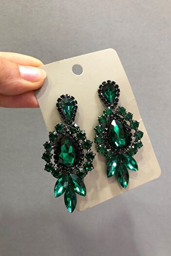Hobigram Earring Types Women's Emerald Green Crystal Stone 3 Stone Oval Earrings – Bijoux Earrings, Stylish Design – Bij
