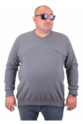 MocGrande Μεγάλο μέγεθος Thessaloniki V-Neck Classic Sweat 23201 ANTHRACITE