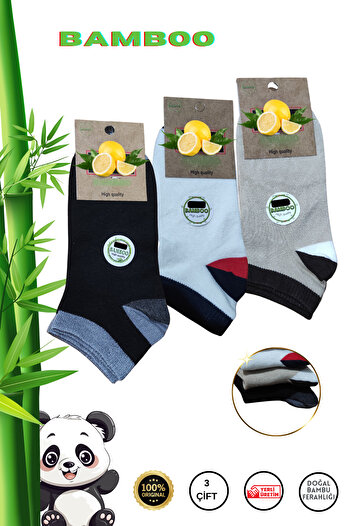 Limon Socks Dikişsiz Bambu Erkek Çorap (3 Çift) Desenli Patik Çorap