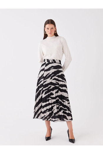 LC Waikiki Klassischer Chiffon-Damenrock mit Muster und elastischer Taille