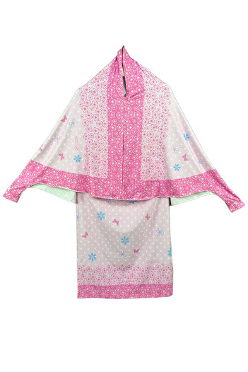 Altobeh Children's Prayer Suit Practical Two Pieces Patterned Sleeves and Removable Headscarf Lycra Hijab Dress (6-12
