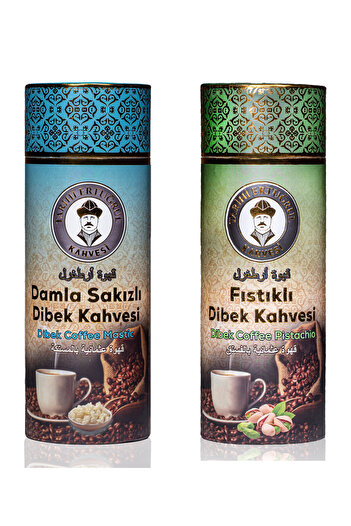 Tarihi Ertuğrul Kahvesi Damla Sakızlı Dibek Kahvesi & Fıstıklı Dibek Kahvesi Silindir Kutu 1000 G - 2’li Set