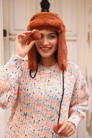 REMSA Women's Fur Plush Hat with Headphones RKŞ-04 Tile