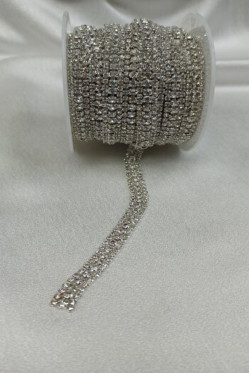 Hobigram Decorative Ribbon Silver Color Row Ribbon Stone Beads – Decorative Ribbon, Stylish Design, Women's Accessory –