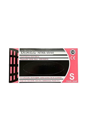 Bimel Black Nitrile Powder-Free Gloves Size S Examination Gloves Suitable for Food
