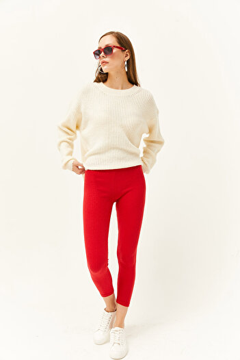 Olalook Women's Red Thick Corded Raised Tights TYT-19000077