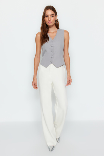 Trendyol Collection Anthracite Fitted Buttoned Crop Woven Vest Twoss21Ye0009