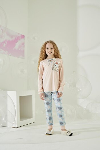 Sevim Girl's Long Sleeve Salmon Pajamas Set C8T5N9O1