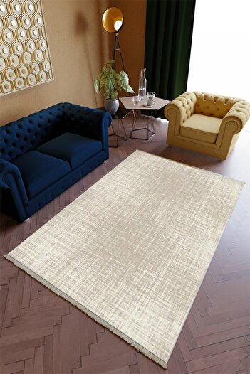10 Post Online Salon Halısı Modern Spor Ekru Kaydırmaz Kesme Yıkanabilir Ince Halı Tüysüz Kilim