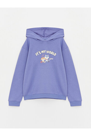 LC Waikiki Kapüşonlu Baskılı Uzun Kollu Kız Çocuk Sweatshirt ve Eşofman Altı