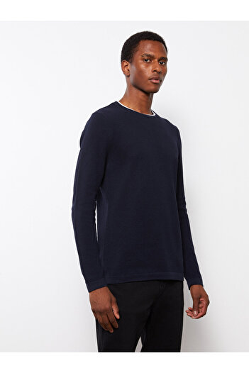 LC Waikiki Langärmliger dünner Herren-Strickpullover mit Rundhalsausschnitt