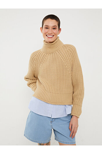 LC Waikiki Half Turtleneck Plain Long Sleeve Oversize Women's Knitwear Sweater