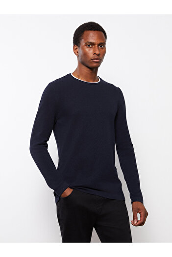 LC Waikiki Langärmliger dünner Herren-Strickpullover mit Rundhalsausschnitt