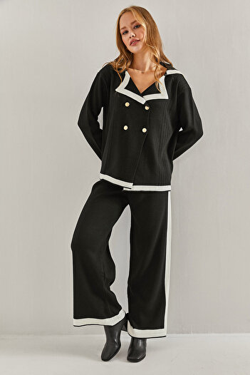 Bianco Lucci Women's 4 Button Blouse, Elastic Waist Trousers, Top and Bottom Set