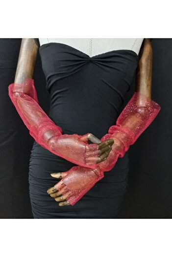 es moda shop Diamond fingerless bridal gloves red
