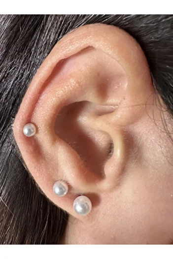 MAZEN Surgical Steel Three Pairs Pearl Ball Earrings (Three Different Sizes 3mm, 4mm, 5mm)