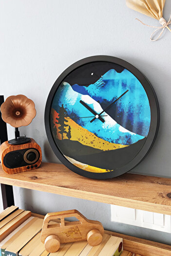 Blackframe - Minimalist Style - Blue Landspace 29.5cm Real Front Glass Wall Clock