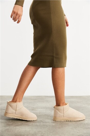 İncim Sri Flat Sole Suede Fur Lined Sabo Beige Women's Boots