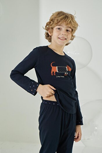 Sevim Boy's Long Sleeve Navy Blue Pajamas Set C8T5N6O2
