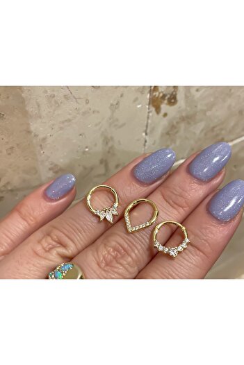 Siminkari 925 Ayar Gümüş Baklava Model Yarım Taşlı Piercing