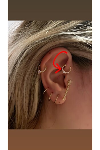 Siminkari 925 Ayar Gümüş Damla Taşlı Halka Piercing Altın Kaplama