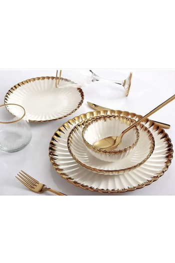 decovien Papatya 24 Parça Porselen Gold 6 Kişilik Yemek Takımı