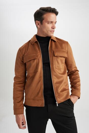 DeFacto Slim Fit Polo Neck Suede Coat