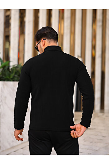 Kozik TSHIRT Δώρο Ανδρική Μαύρη Softshell Fleece Standard Πλήρες φερμουάρ 3 τσέπες Ανδρική ζακέτα Fleece