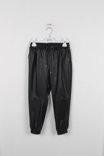 incity Girl's Black Faux Leather Pants with Elastic Legs