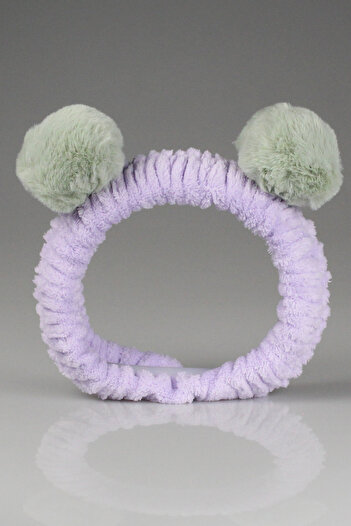 Toyaş Lilac Green Pompom Plush Bandana Makeup Spa Hair Band