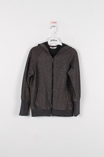 incity Girl's Smoked Hooded Zippered Glittery Tracksuit Top