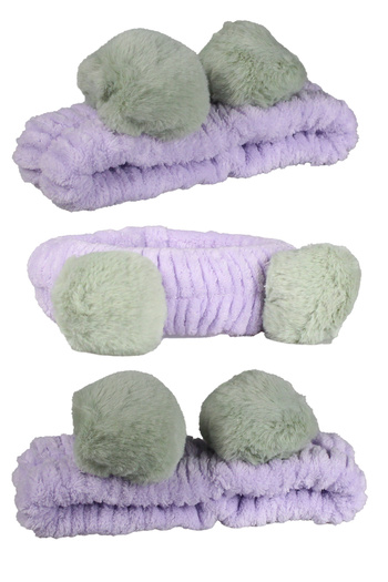 Toyaş Lilac Green Pompom Plush Bandana Makeup Spa Hair Band
