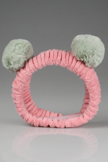 Toyaş Dusty Rose Green Pompom Plush Bandana Makeup Spa Hair Band